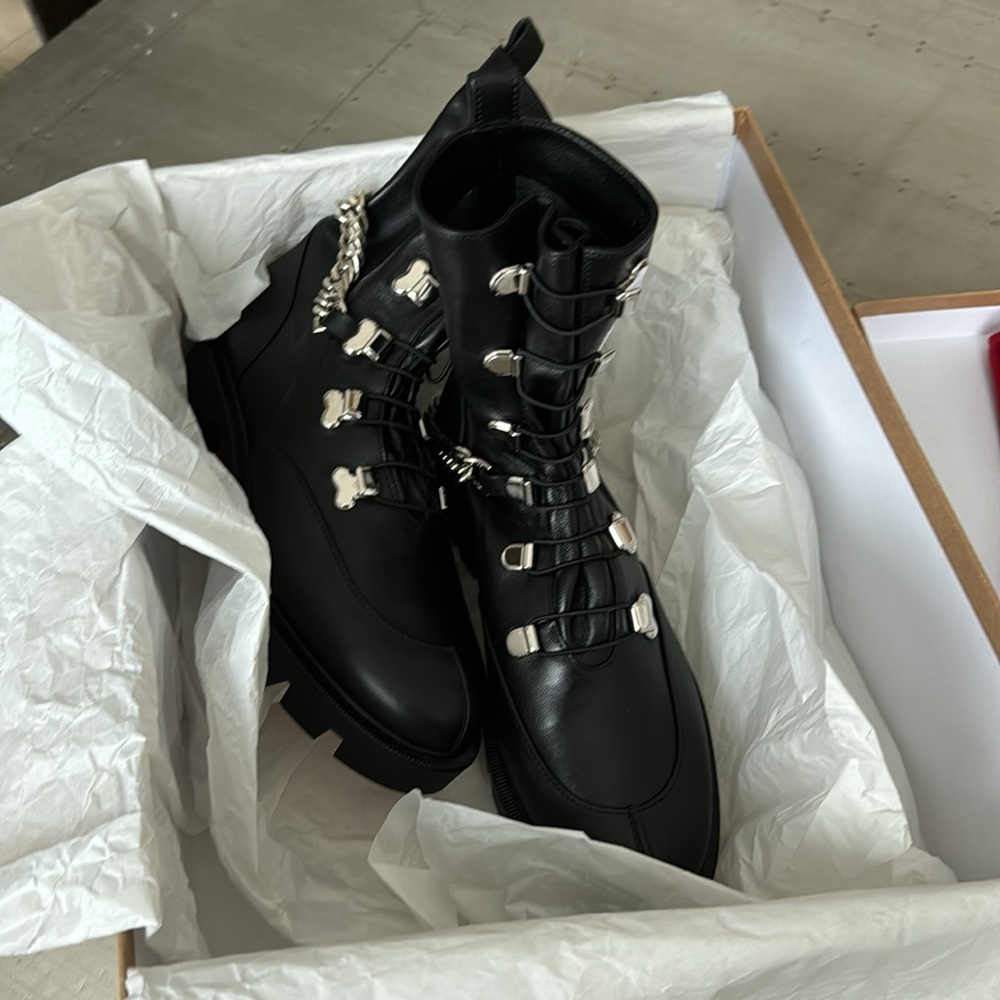 Christian Louboutin horse flat black leather boot bootie military weather  36.5 - Picture 9 of 10